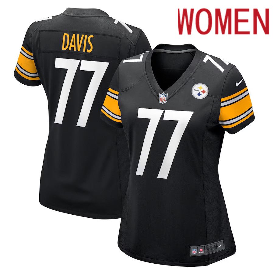 Women Pittsburgh Steelers #77 Jesse Davis Nike Black Game Player NFL Jersey->women nfl jersey->Women Jersey